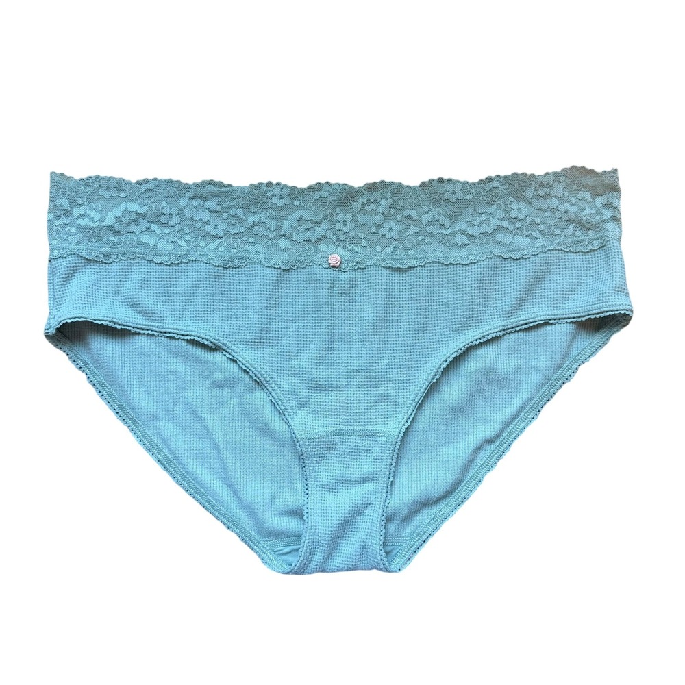 Victoria's Secret XXL Aqua Blue Waffle‎ Knit Lace Trim Hiphugger Panties